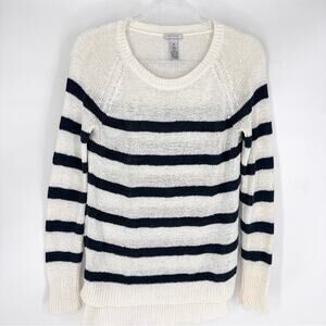 Only Mine Crew Neck Loose Knit Nautical Sweater White with Navy Stripes Medium